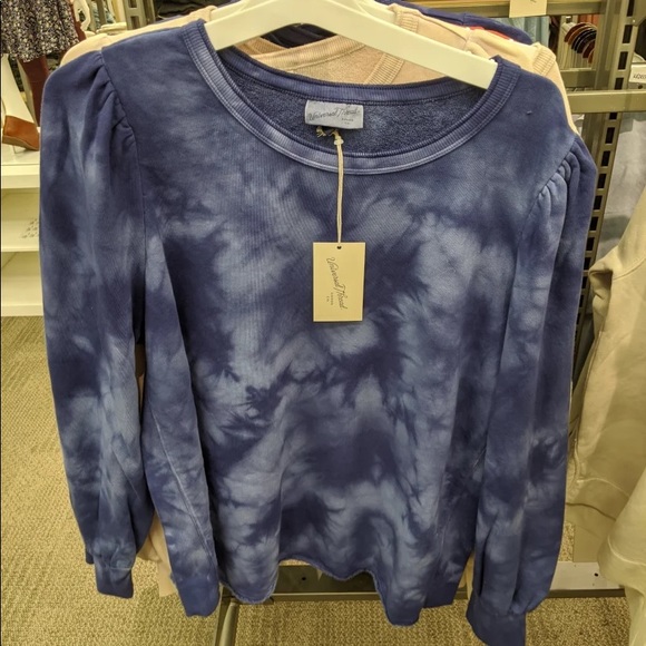 UNIVERSAL THREAD Navy Tie Dye Puff Sleeve Sweatshirt - Large - Picture 5 of 5